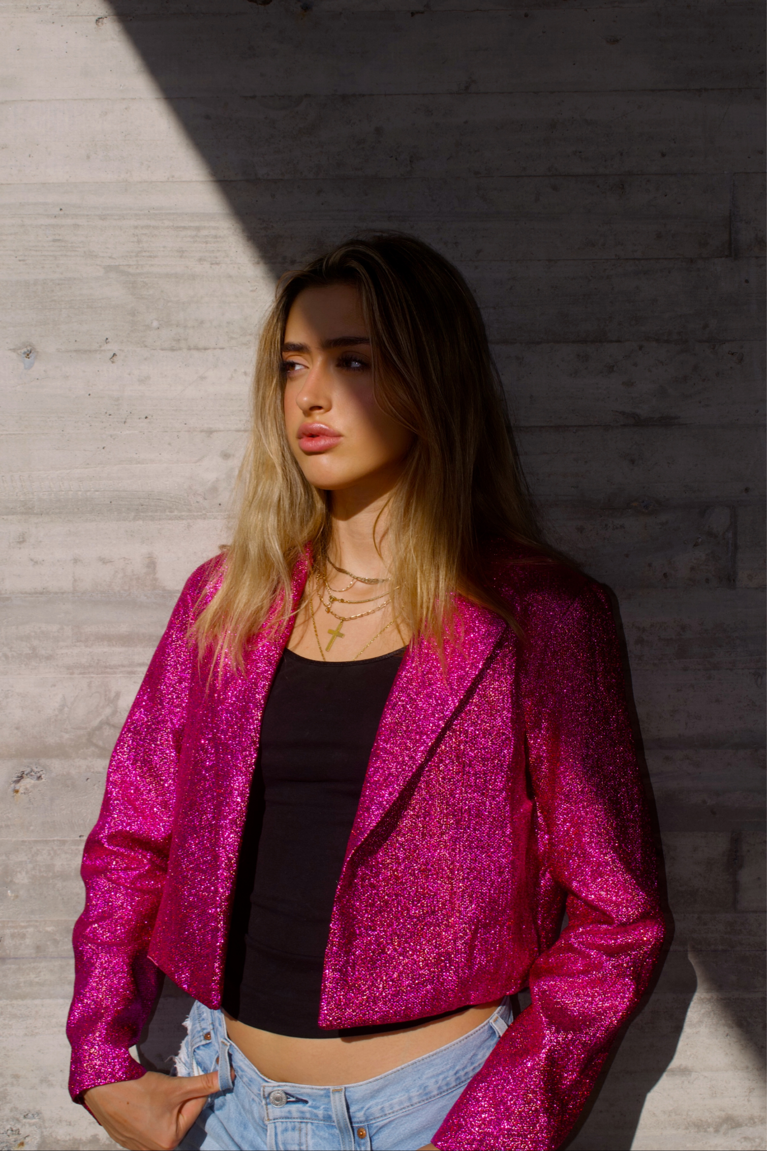 Chaqueta metálica rosada