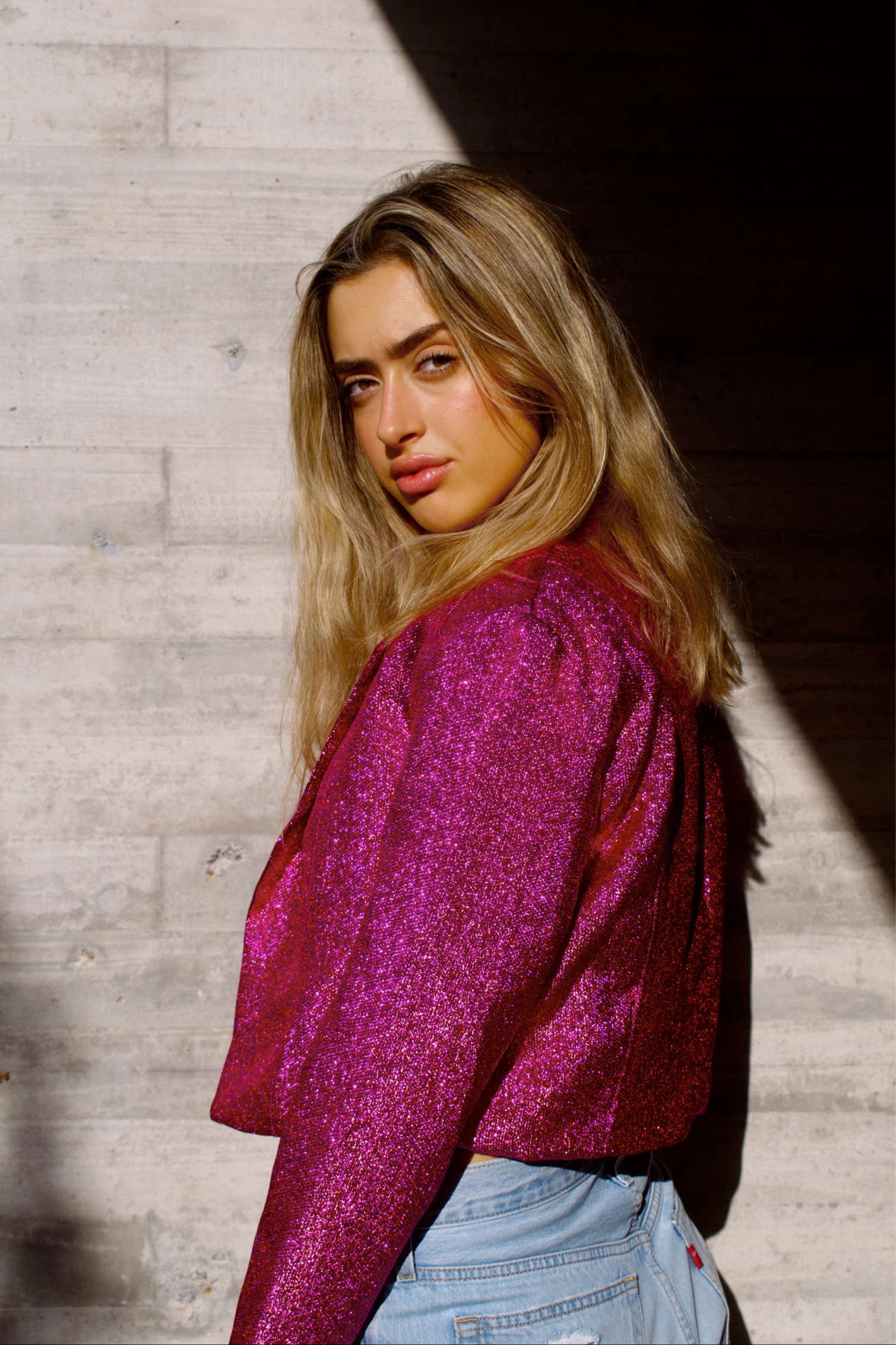 Chaqueta metálica rosada