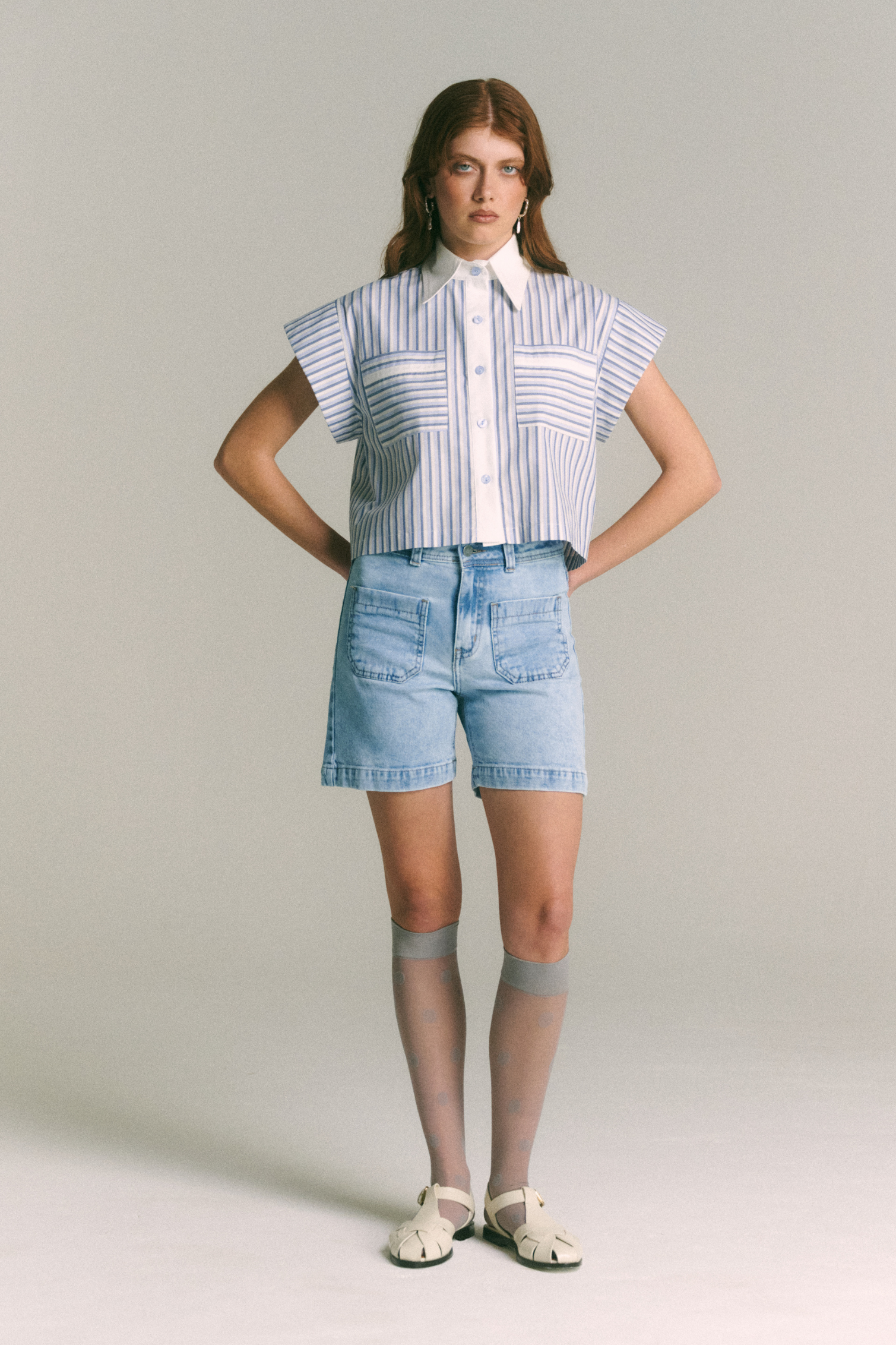 Blusa Rocío Listado Celeste