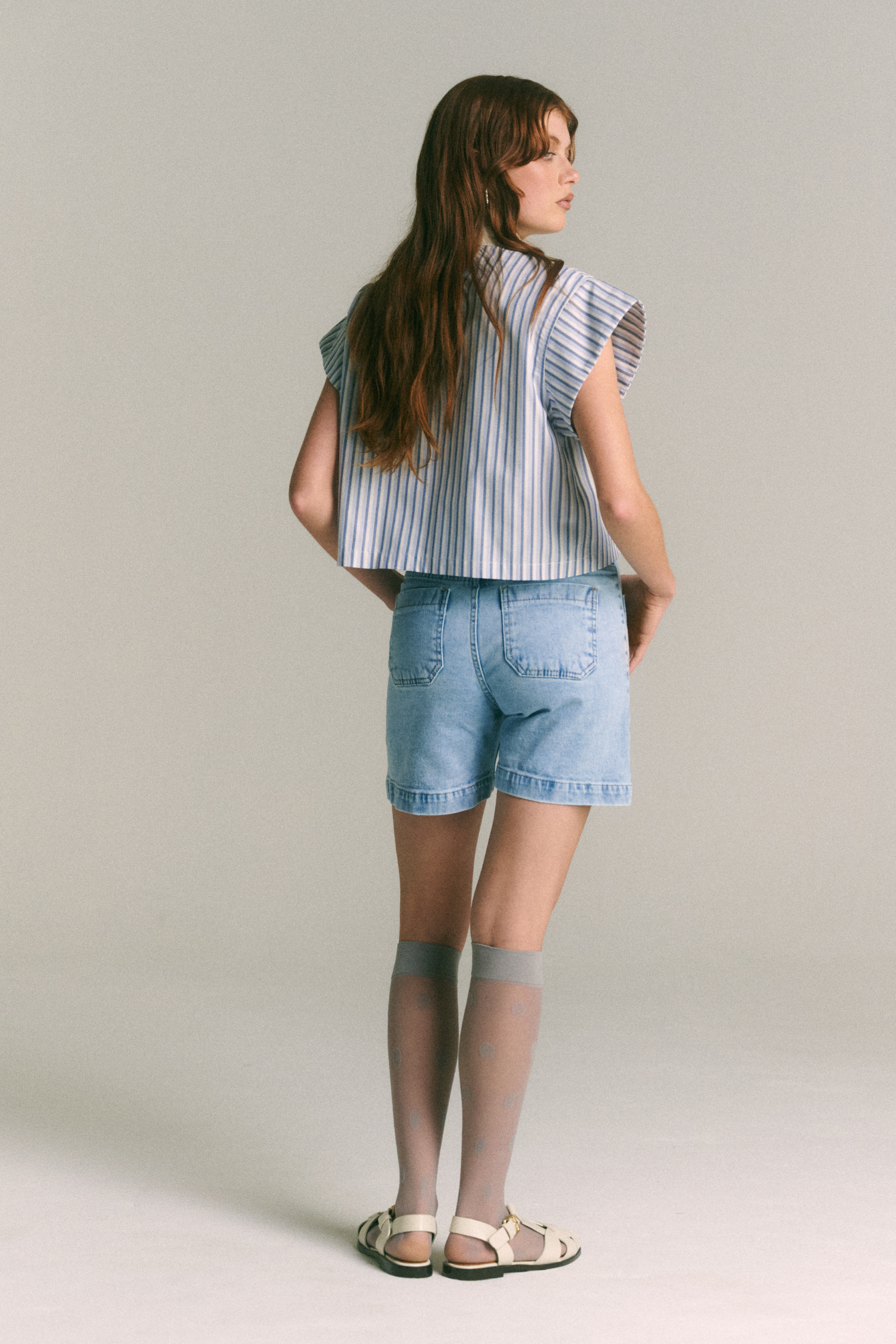 Blusa Rocío Listado Celeste