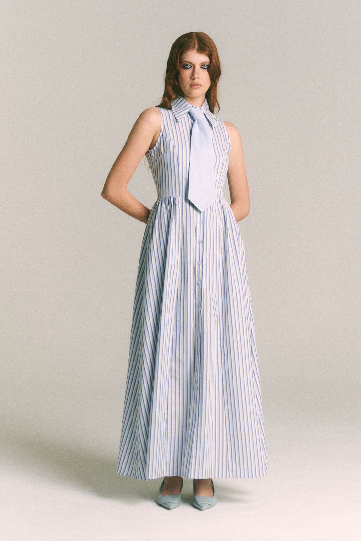 Vestido Alicia Listado Celeste